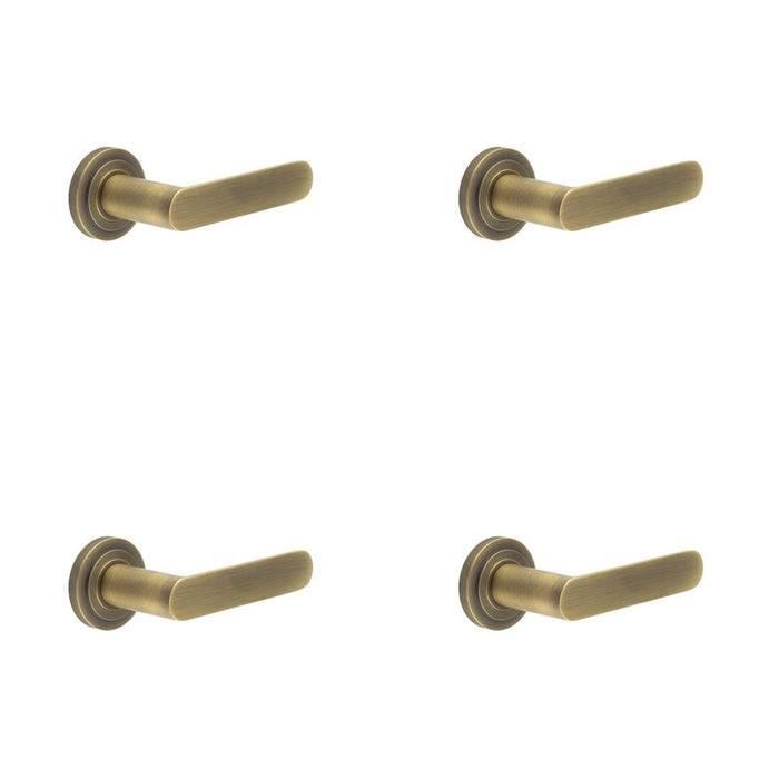 PACK Antique Brass Door Handle with Stepped Rose Design Stylish Interiors Solid Brass Interior Handle