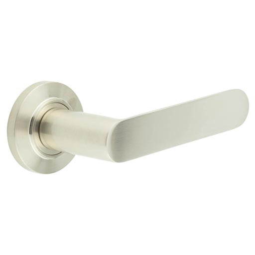 Stylish Satin Nickel Door Handle with Chamfered Rose Solid Brass Interior Handle