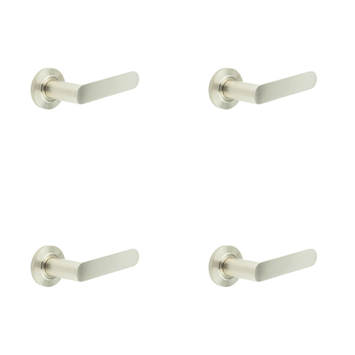 PACK Stylish Satin Nickel Door Handle with Chamfered Rose Solid Brass Interior Handle