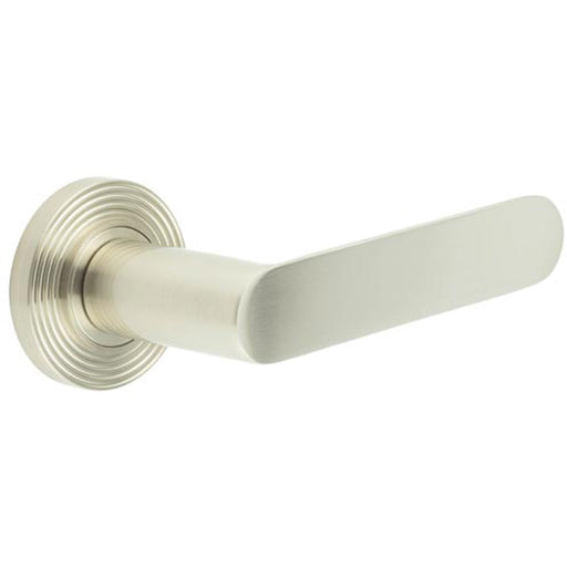 Reeded Rose Door Handle Satin Nickel Finish Elegant Interiors Solid Brass Interior Handle