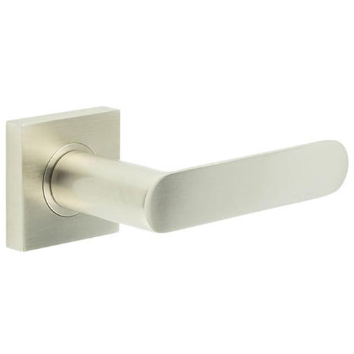 Satin Nickel Square Door Handle with Plain Rose Durable Brass Hardware Solid Brass Interior Handle