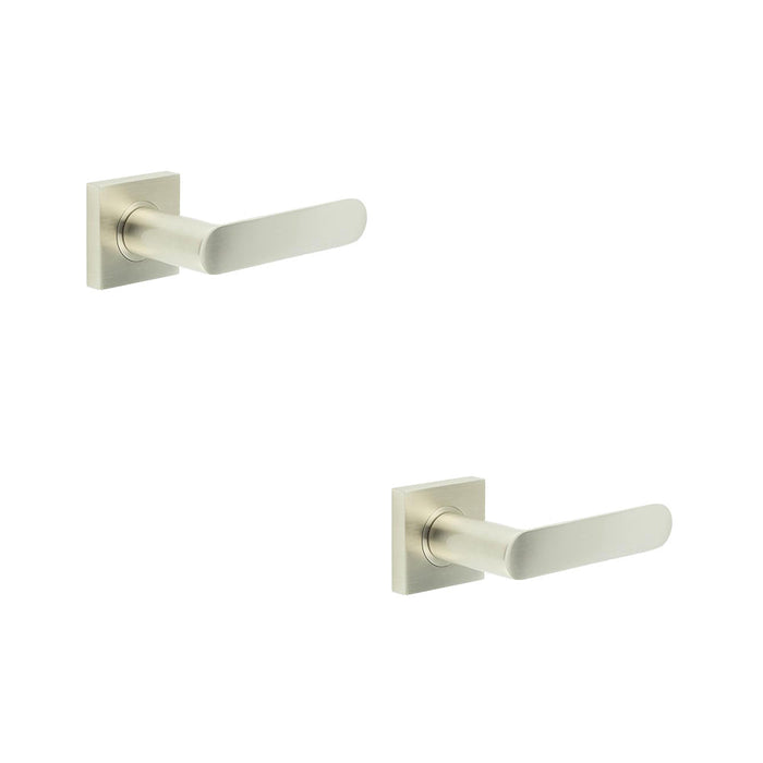 PACK Satin Nickel Square Door Handle with Plain Rose Durable Brass Hardware Solid Brass Interior Handle (1)