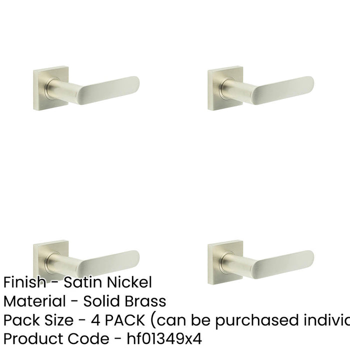 PACK Satin Nickel Square Door Handle with Plain Rose Durable Brass Hardware Solid Brass Interior Handle-1