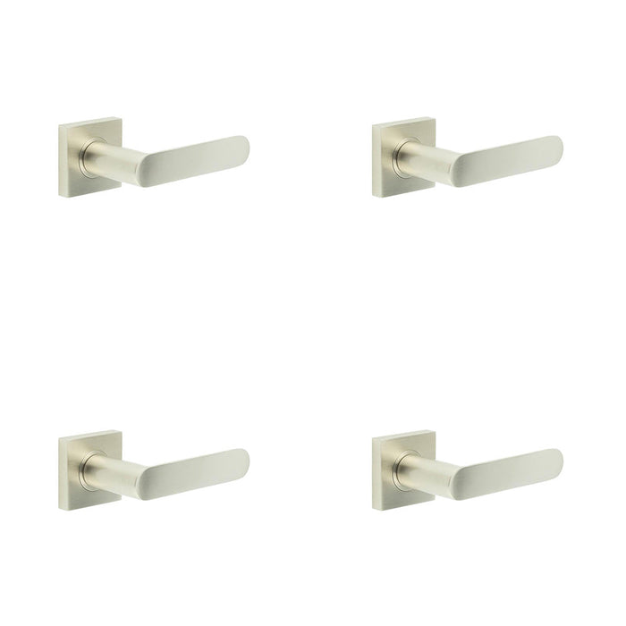 PACK Satin Nickel Square Door Handle with Plain Rose Durable Brass Hardware Solid Brass Interior Handle