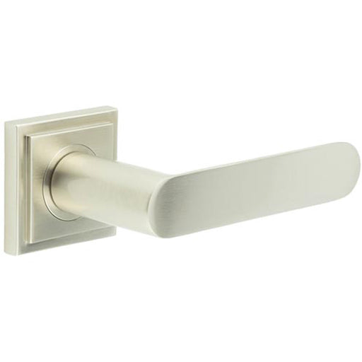 Stylish Satin Nickel Door Handle with Square Stepped Rose Solid Brass Interior Handle