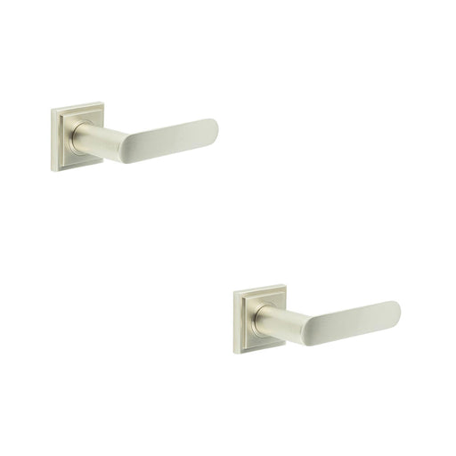 PACK Stylish Satin Nickel Door Handle with Square Stepped Rose Solid Brass Interior Handle (1)