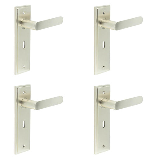 PACK Satin Nickel Door Handle Lock Backplate Elegant Homes Solid Brass Interior Handle