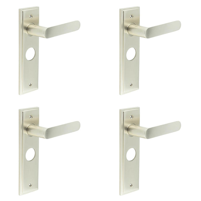 PACK Satin Nickel Bathroom Door Handle Backplate Elegant Solid Brass Design Solid Brass Interior Handle