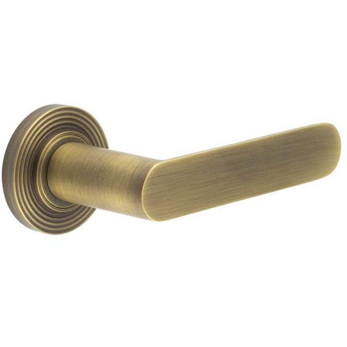 Antique Brass Reeded Rose Door Handle Elegant Interiors Solid Brass Interior Handle