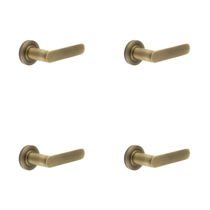 PACK Antique Brass Reeded Rose Door Handle Elegant Interiors Solid Brass Interior Handle