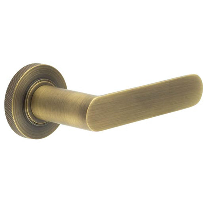 Antique Brass Knurled Door Handle with Rose Design Classic Interiors Solid Brass Interior Handle