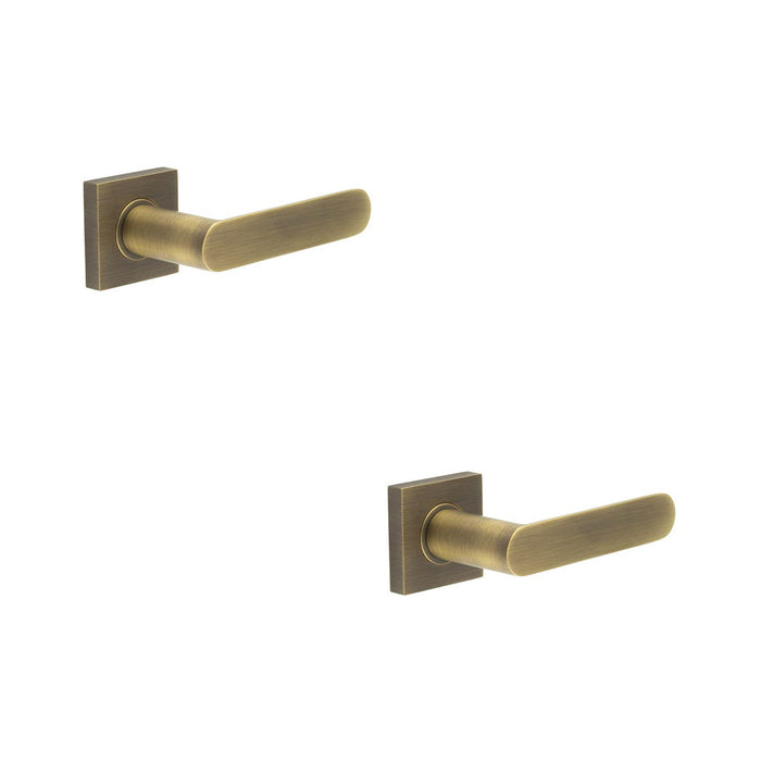 PACK Elegant Square Plain Door Handle Antique Brass Finish Solid Brass Interior Handle (1)