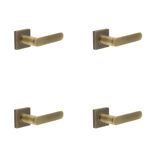 PACK Elegant Square Plain Door Handle Antique Brass Finish Solid Brass Interior Handle