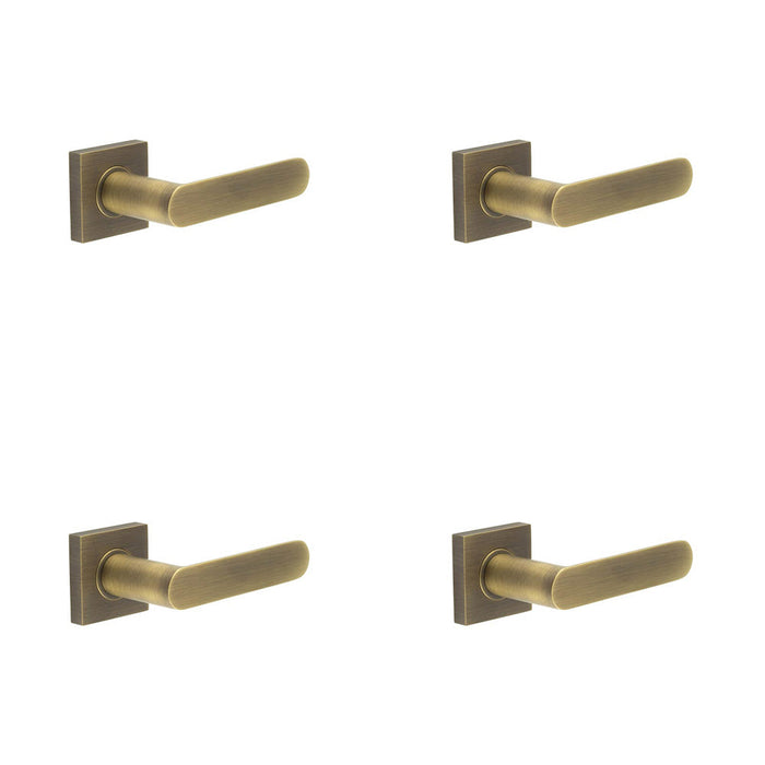 PACK Elegant Square Plain Door Handle Antique Brass Finish Solid Brass Interior Handle