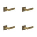 PACK Elegant Square Plain Door Handle Antique Brass Finish Solid Brass Interior Handle