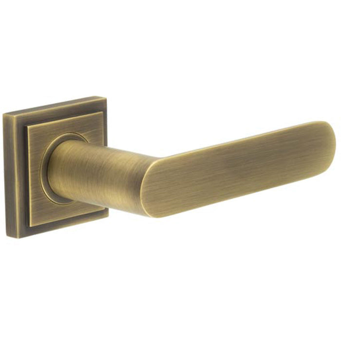 Elegant Square Stepped Rose Door Handle Antique Brass Finish Solid Brass Interior Handle