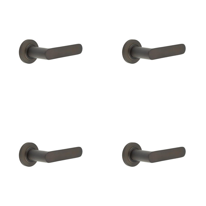 PACK Elegant Dark Bronze Door Handle with Plain Rose Design Solid Brass Interior Handle