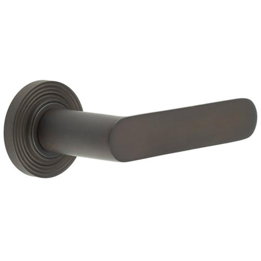 Elegant Dark Bronze Door Handle with Stepped Rose Design Solid Brass Interior Handle
