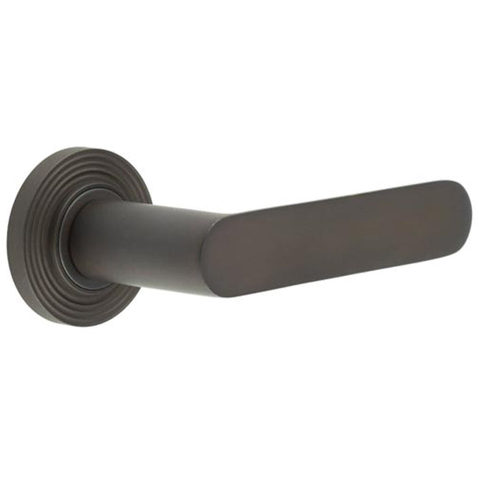 Elegant Dark Bronze Door Handle with Stepped Rose Design Solid Brass Interior Handle
