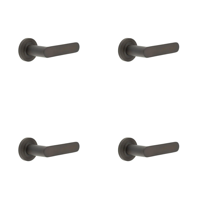 PACK Elegant Dark Bronze Door Handle with Stepped Rose Design Solid Brass Interior Handle