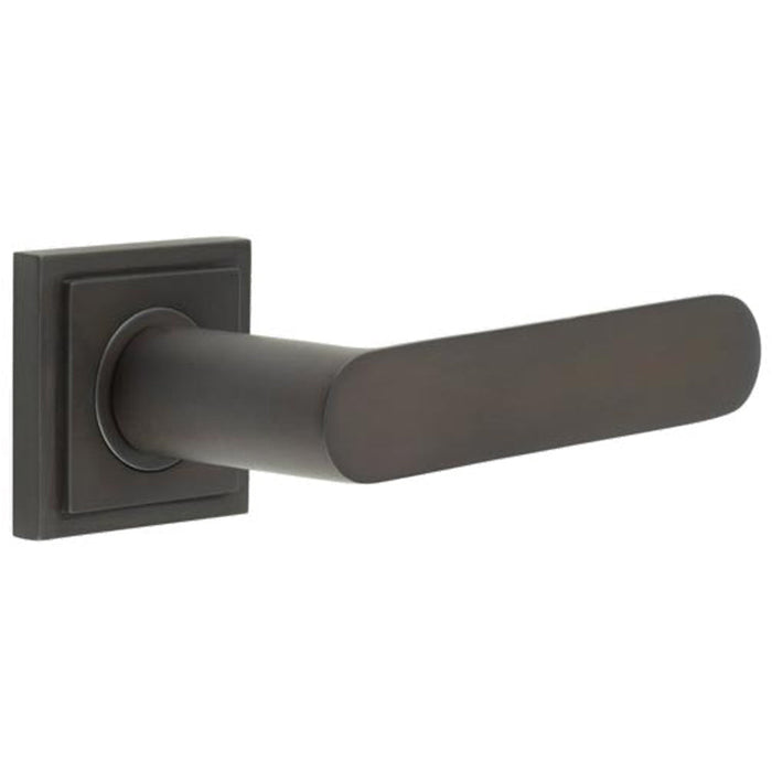 Stylish Dark Bronze Square Door Handle with Stepped Rose Design Solid Brass Interior Handle (1)