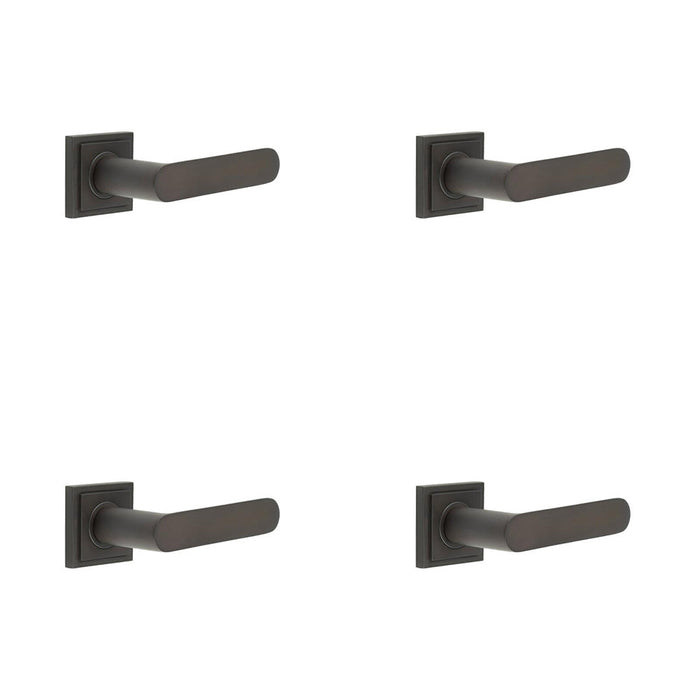 PACK Stylish Dark Bronze Square Door Handle with Stepped Rose Design Solid Brass Interior Handle (1)