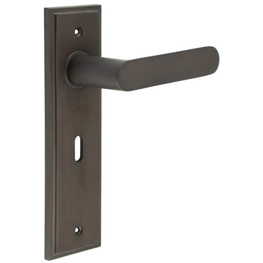 Elegant Dark Bronze Door Handle Lock Backplate Stylish Interiors Solid Brass Interior Handle