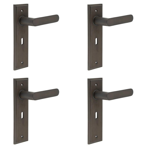 PACK Elegant Dark Bronze Door Handle Lock Backplate Stylish Interiors Solid Brass Interior Handle