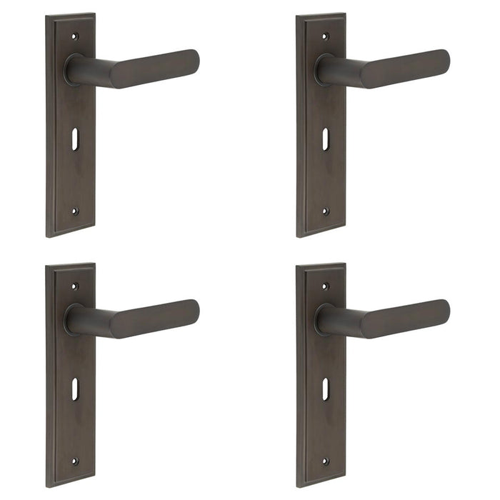 PACK Elegant Dark Bronze Door Handle Lock Backplate Stylish Interiors Solid Brass Interior Handle