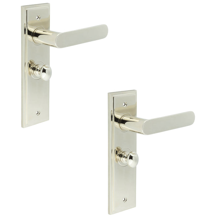 PACK Polished Nickel Bathroom Door Handle with Backplate Turn Release Solid Brass Interior Handle (28)