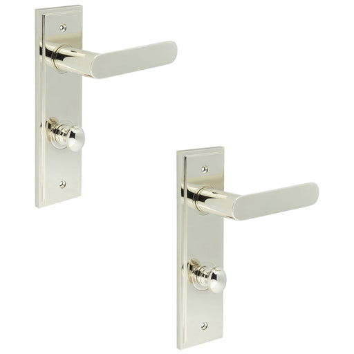 PACK Elegant Polished Nickel Door Handle with Backplate Bathrooms Solid Brass Interior Handle (3)