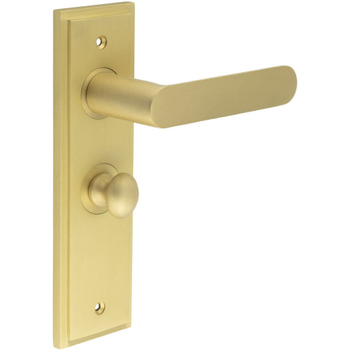 Satin Brass Bathroom Door Handle with Backplate Turn Release Mechanism Solid Brass Interior Handle (2)