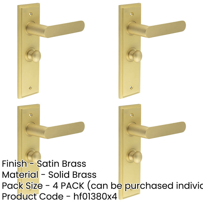 PACK Satin Brass Bathroom Door Handle with Backplate Turn Release Mechanism Solid Brass Interior Handle (2)-1