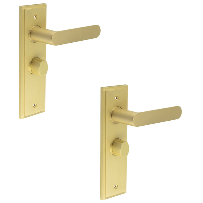 PACK Elegant Satin Brass Bathroom Door Handle with Backplate Turn Release Mechanism Solid Brass Interior Handle (3)