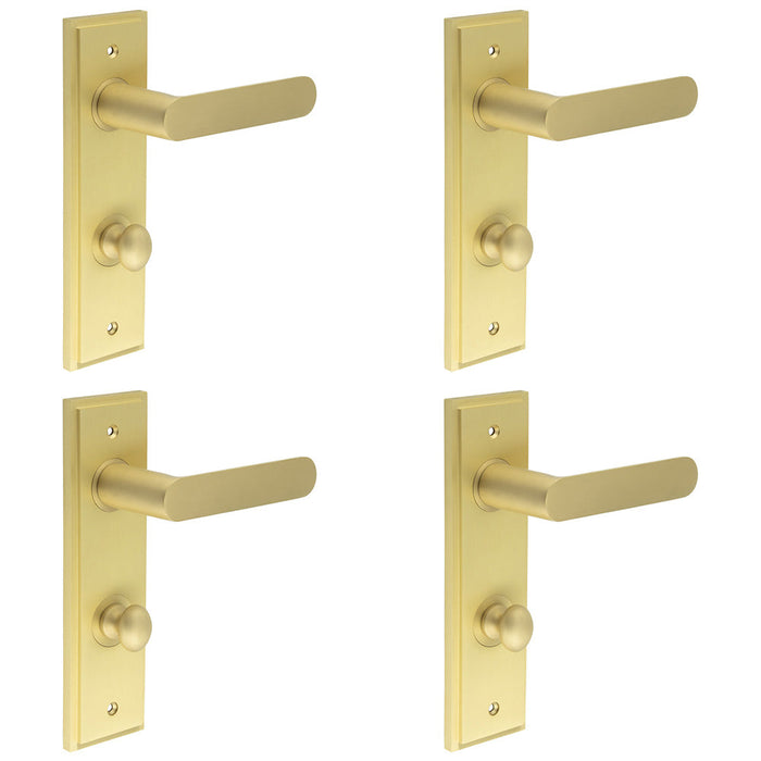 PACK Luxurious Satin Brass Door Handle with Backplate Bathroom Solid Brass Interior Handle