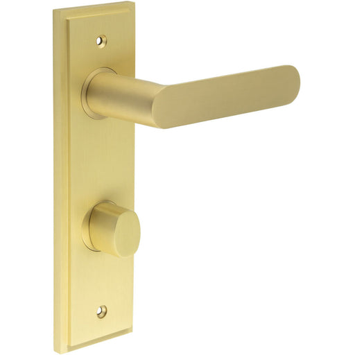 Elegant Satin Brass Bathroom Door Handle with Turn Release Mechanism Solid Brass Interior Handle