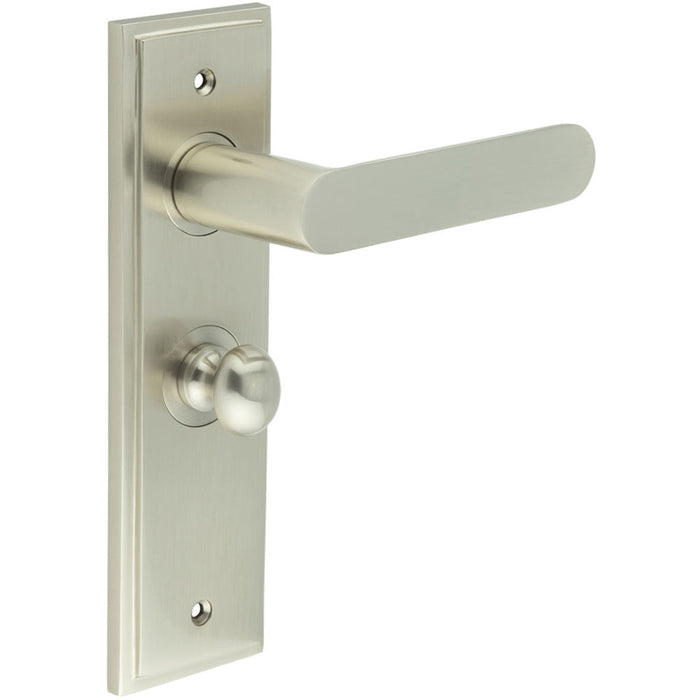 Satin Nickel Bathroom Door Handle with Backplate Turn Release Solid Brass Interior Handle (7)