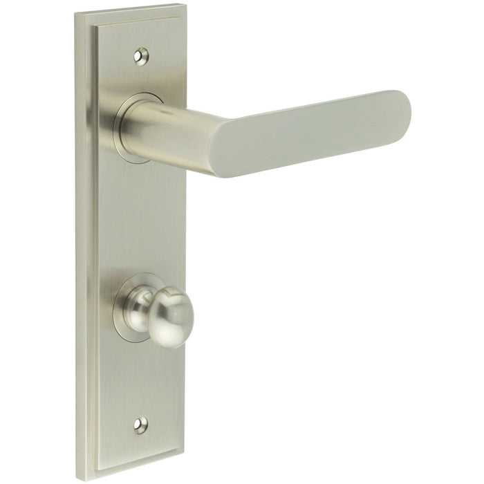 Premium Satin Nickel Door Handle with Backplate Bathrooms Solid Brass Interior Handle