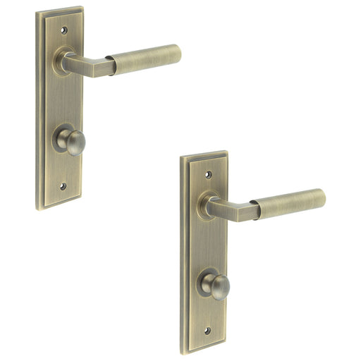 PACK Antique Brass Bathroom Door Handle with Backplate Turn Release Solid Brass Interior Handle (10)