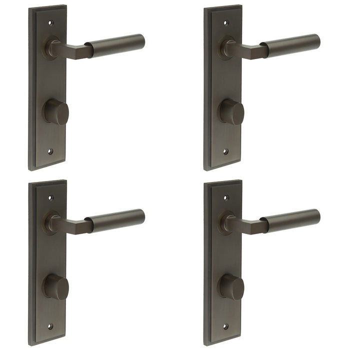 PACK Elegant Dark Bronze Bathroom Door Handle with Backplate Turn Release Solid Brass Interior Handle (6)