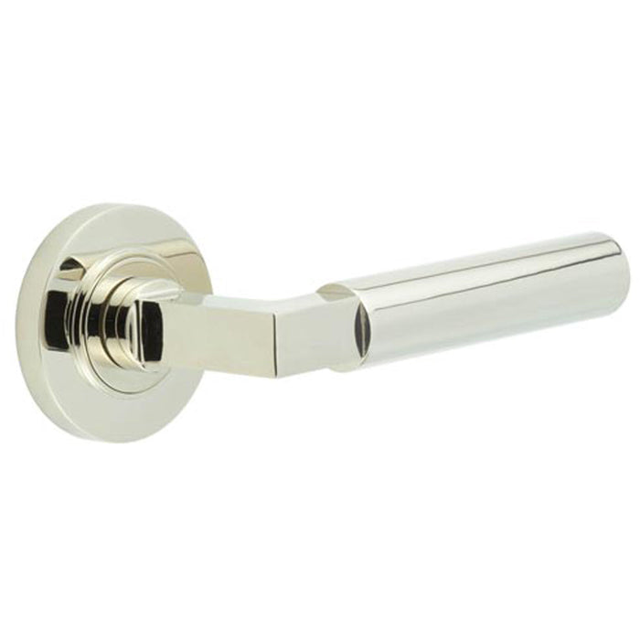Elegant Polished Nickel Door Handle with Rose Design Solid Brass Interior Handle