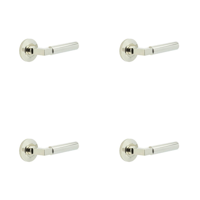 PACK Elegant Chamfered Rose Door Handle Polished Nickel Solid Brass Interior Handle (1)