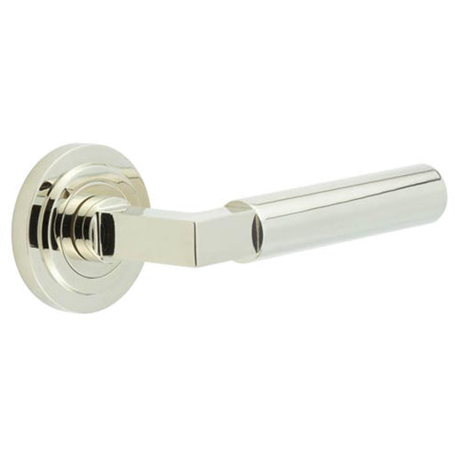 Elegant Polished Nickel Door Handle with Stepped Rose Design Solid Brass Interior Handle (1)