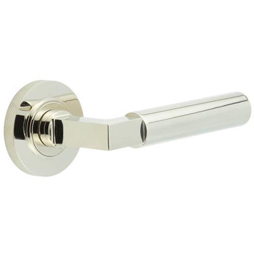 Luxurious Knurled Rose Door Handle Polished Nickel Elegant Interiors Solid Brass Interior Handle