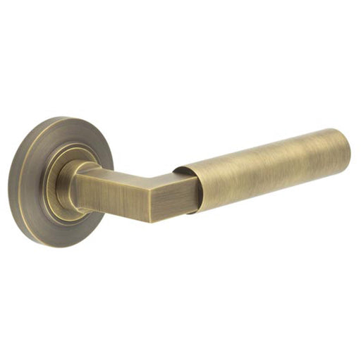 Antique Brass Door Handle Chamfered Rose Elegant Homes Solid Brass Interior Handle