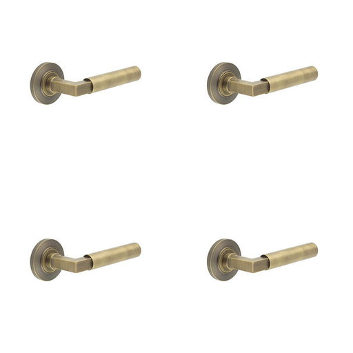 PACK Antique Brass Door Handle Chamfered Rose Elegant Homes Solid Brass Interior Handle