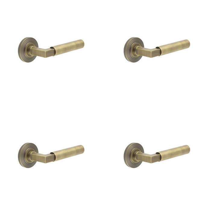 PACK Antique Brass Door Handle Chamfered Rose Elegant Homes Solid Brass Interior Handle