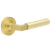 Elegant Satin Brass Door Handle with Rose Design Solid Brass Interior Handle