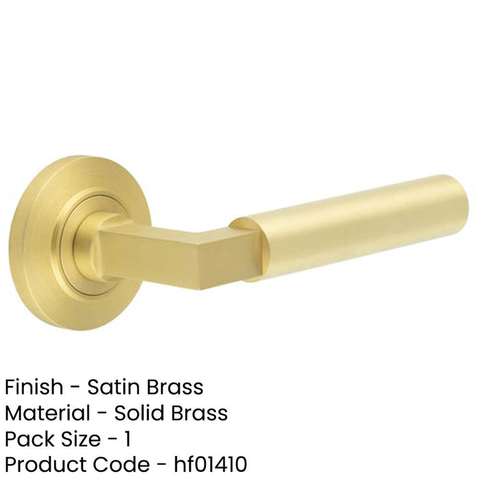 Elegant Satin Brass Door Handle with Chamfered Rose Design Solid Brass Interior Handle (1)-1