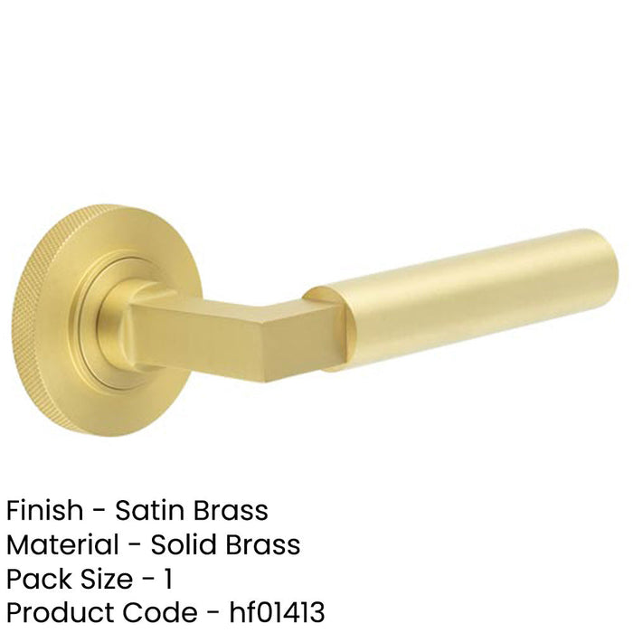 Elegant Knurled Satin Brass Door Handle with Rose Design Solid Brass Interior Handle-1